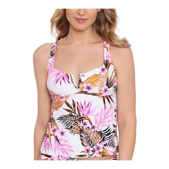 Salt + Cove Tropic Time Printed V-Wire Tankini Top White S Swimsuit New M - Picture 1 of 15
